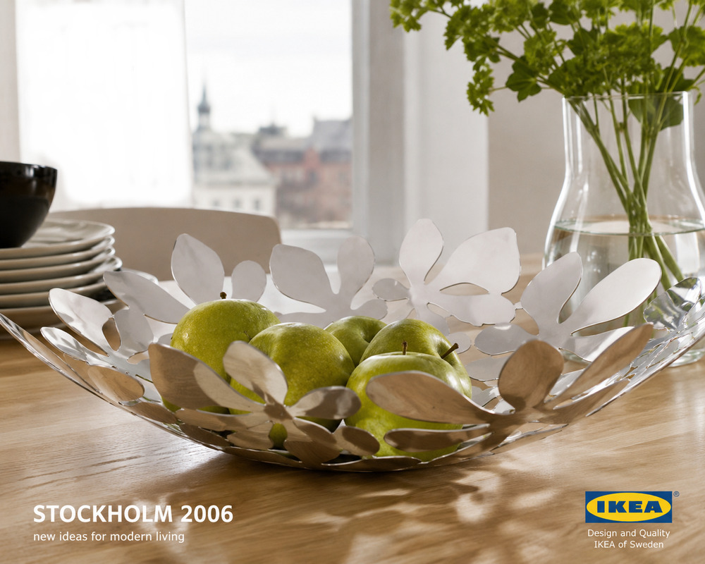 IKEA STOCKHOLM Monika Mulder 17" Stainless Steel Floral Bowl 2006 Y2K MCM